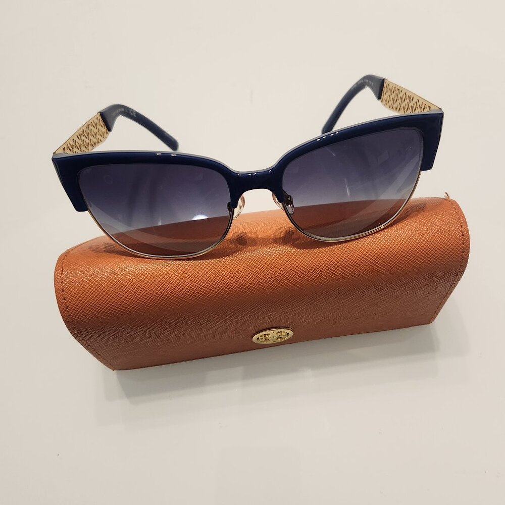 Tory Burch Sunglasses and Case - TY6032 Navy Gold - Picture 2 of 9